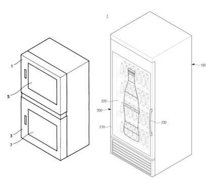 내부가 들여다 보이는 냉장고와 '디스플레이 기능을 갖춘 냉장고. (그래픽=특허청 제공)