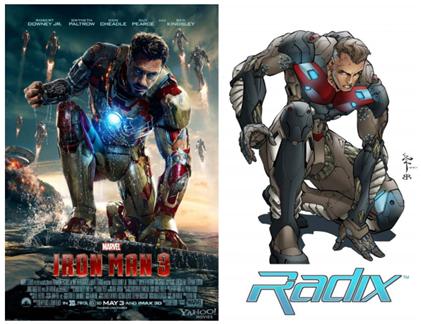 아이언맨3 포스터(좌)와 Radix 캐릭터 그림.
