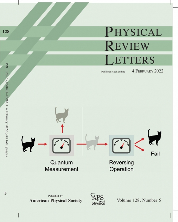 양자 측정에서 완벽한 정보 보존 관계식을 최초로 유도하고 검증한 논문이 게재된 국제 학술지인 'Physical Review Letters' 표지.
